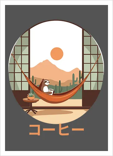 Relaxing Sloth in Desert Sunset