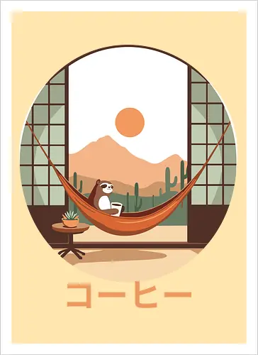 Relaxing Sloth in Desert Sunset
