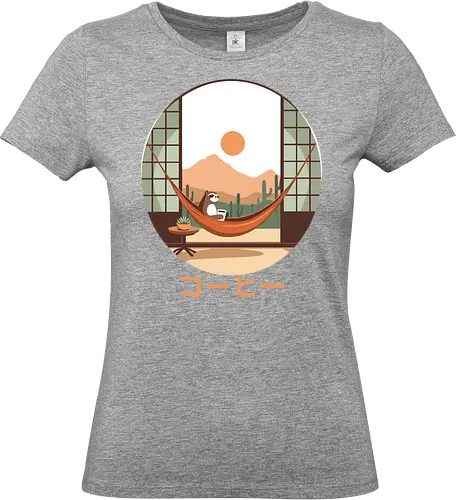 Relaxing Sloth in Desert Sunset - cozy, chill, slow living, nature, cute animal, sloth, relaxation, hammock, desert, sunset - Standard T-Shirt (Frauen)