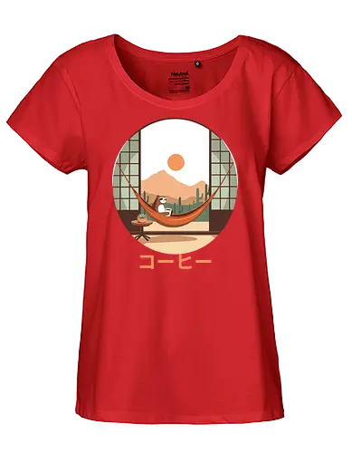 Relaxing Sloth in Desert Sunset - cozy, chill, slow living, nature, cute animal, sloth, relaxation, hammock, desert, sunset - Fairtrade Girl Shirt
