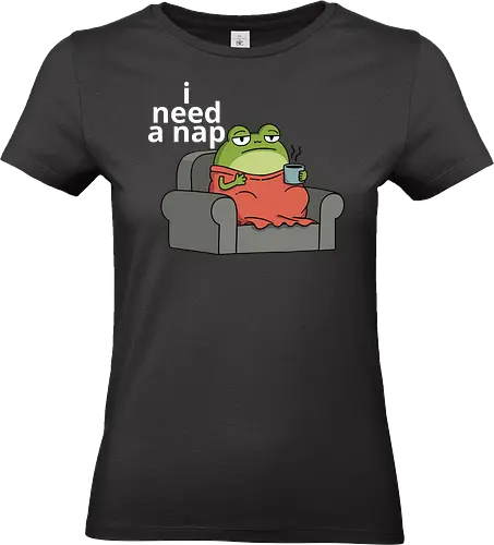 Grumpy Frog Needs a Nap - grumpy frog, nap, tired, cozy, humor, sleepy, funny animal, coffee lover, relaxation - Standard T-Shirt (Frauen)