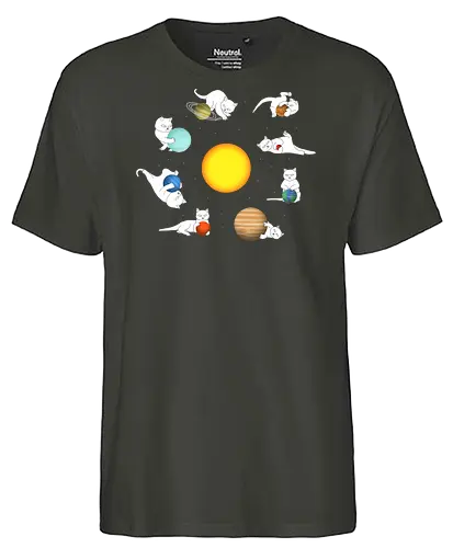 Chaos In The Solar System - cute cats, cute kittens, stars, kittens, planets, cat, animal, cats, catshirt, funny cats, kitten, kitty, kitty cats, pet, space - Fairtrade T-Shirt