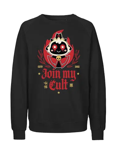 Join My Cult Emblem - aesthetic, cute, kawaii, cool, funny, chibi, sweet, japan, japanese, game, video game, gaming, geek, nerd, otaku, anime, animal, Lamb, the lamb, lamb - Fairtrade Sweatshirt