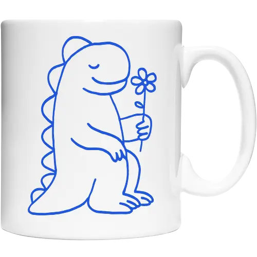  Gentle Blue Dinosaur with Flower