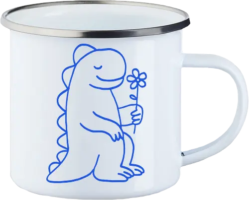  Gentle Blue Dinosaur with Flower