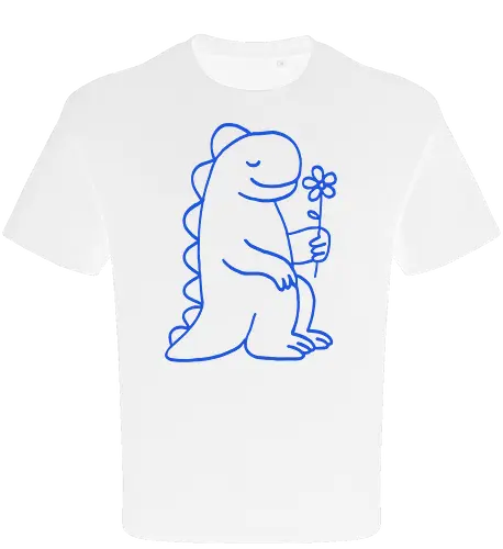  Gentle Blue Dinosaur with Flower