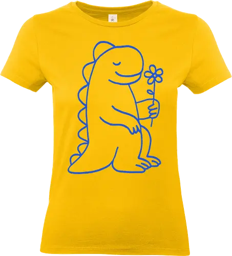  Gentle Blue Dinosaur with Flower - sweet dinosaur, cute dinosaur, blue dinosaur, dinosaur with flower, gentle dino, minimalist, kids design, friendly dinosaur - Standard T-Shirt (Frauen)