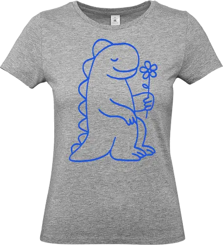  Gentle Blue Dinosaur with Flower - sweet dinosaur, cute dinosaur, blue dinosaur, dinosaur with flower, gentle dino, minimalist, kids design, friendly dinosaur - Standard T-Shirt (Frauen)