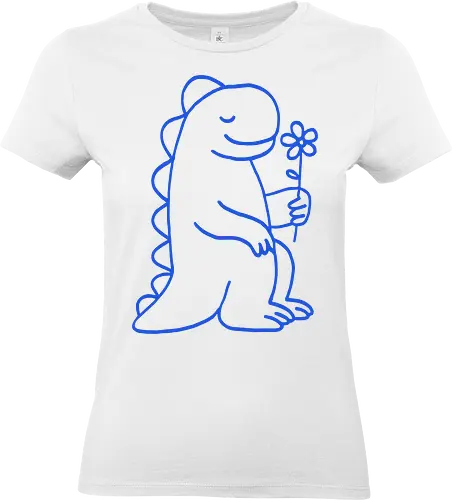  Gentle Blue Dinosaur with Flower - sweet dinosaur, cute dinosaur, blue dinosaur, dinosaur with flower, gentle dino, minimalist, kids design, friendly dinosaur - Standard T-Shirt (Frauen)
