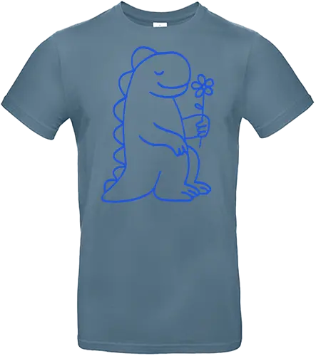  Gentle Blue Dinosaur with Flower - sweet dinosaur, cute dinosaur, blue dinosaur, dinosaur with flower, gentle dino, minimalist, kids design, friendly dinosaur - Standard T-Shirt