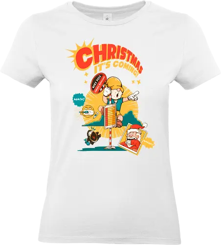 Weihnachten – Es kommt - bissige Weihnachten, Anti-Jubel, Weihnachten, düstere Feiertage, schwarzer Humor, Elf in Alarmbereitschaft, festlicher Zusammenbruch, lustige Weihnachten, Feiertags-Burnout, Weihnachtsmann-Panik - Standard T-Shirt (Frauen)