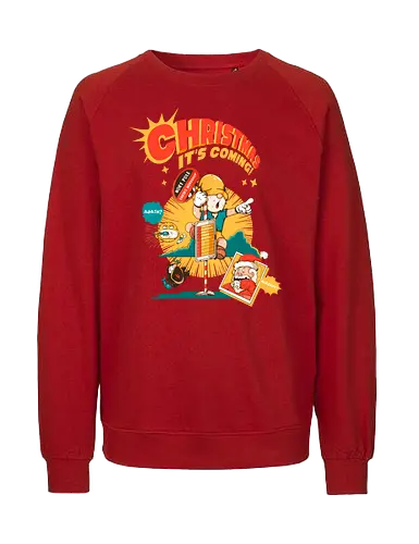 Weihnachten – Es kommt - bissige Weihnachten, Anti-Jubel, Weihnachten, düstere Feiertage, schwarzer Humor, Elf in Alarmbereitschaft, festlicher Zusammenbruch, lustige Weihnachten, Feiertags-Burnout, Weihnachtsmann-Panik - Fairtrade Sweatshirt