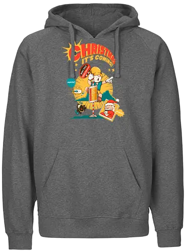Weihnachten – Es kommt - bissige Weihnachten, Anti-Jubel, Weihnachten, düstere Feiertage, schwarzer Humor, Elf in Alarmbereitschaft, festlicher Zusammenbruch, lustige Weihnachten, Feiertags-Burnout, Weihnachtsmann-Panik - Fairtrade Hoodie