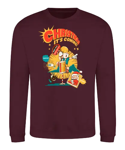 Weihnachten – Es kommt - bissige Weihnachten, Anti-Jubel, Weihnachten, düstere Feiertage, schwarzer Humor, Elf in Alarmbereitschaft, festlicher Zusammenbruch, lustige Weihnachten, Feiertags-Burnout, Weihnachtsmann-Panik - Sweatshirt