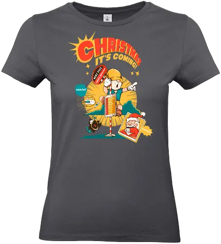 Weihnachten – Es kommt - bissige Weihnachten, Anti-Jubel, Weihnachten, düstere Feiertage, schwarzer Humor, Elf in Alarmbereitschaft, festlicher Zusammenbruch, lustige Weihnachten, Feiertags-Burnout, Weihnachtsmann-Panik - Standard T-Shirt (Frauen)