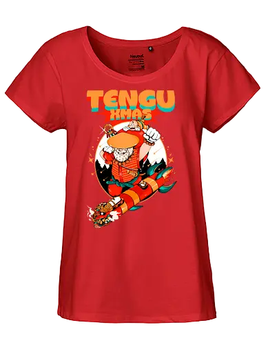Tengu-Weihnacht - Anime-Feiertage, festlicher Krieger, Spaß, Japanisch, Frohe Weihnachten, Otaku-Weihnachten, Samurai-Weihnachtsmann, Der Weihnachtsmann wird zum Samurai, Weihnachtsmann gegen Tradition - Fairtrade Girl Shirt