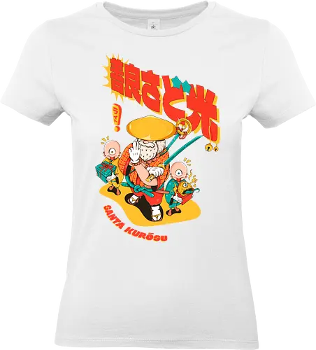 Santa aus Kanagawa - Anime-Weihnachten, dunkle Weihnachten, schwarzer Humor, Folklore-Fusion, Spaß, japanischer Feiertag, mythischer Feiertag, Nordpol-Dojo, Weihnachtsmann-Samurai, Shinto-Weihnachten - Standard T-Shirt (Frauen)