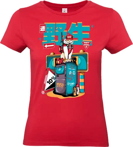 Stadtkatze - Straßenkatze, Bladecore, Cybercuteness, dystopische Neko, Graffiti-Katze, Kawaii-Kämpfer, Neo-Tokio-Neko, Samurai-Katze, Straßenkatzen, Stadtkatze - Standard T-Shirt (Frauen)