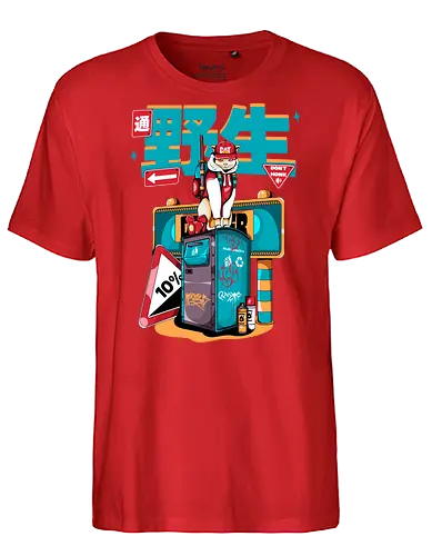 Stadtkatze - Straßenkatze, Bladecore, Cybercuteness, dystopische Neko, Graffiti-Katze, Kawaii-Kämpfer, Neo-Tokio-Neko, Samurai-Katze, Straßenkatzen, Stadtkatze - Fairtrade T-Shirt