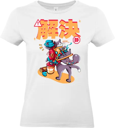 Streunerkatzen - Straßenkatze, Straßenkatzen, Cyberpunk-Katze, Kanji, Kawaii-Dystopie, Neo-Tokio-Katze, Ramen, sanftes Chaos, streunende Katzen, Stadtkatze - Standard T-Shirt (Frauen)