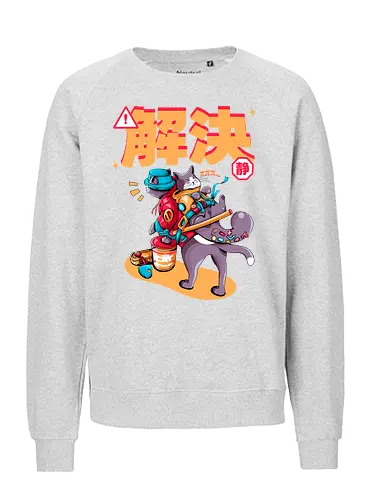 Streunerkatzen - Straßenkatze, Straßenkatzen, Cyberpunk-Katze, Kanji, Kawaii-Dystopie, Neo-Tokio-Katze, Ramen, sanftes Chaos, streunende Katzen, Stadtkatze - Fairtrade Sweatshirt