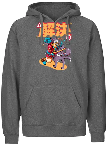 Streunerkatzen - Straßenkatze, Straßenkatzen, Cyberpunk-Katze, Kanji, Kawaii-Dystopie, Neo-Tokio-Katze, Ramen, sanftes Chaos, streunende Katzen, Stadtkatze - Fairtrade Hoodie