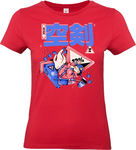 Katze im freien Fall - Ramen und Bedauern, Trashcore, Cyberpunk-Katze bunt, Katzenabstammung, freier Fall, lustiger Katzencartoon, Katana-Katze, Kawaii-Dystopie, Neo Tokyo, lila - Standard T-Shirt (Frauen)