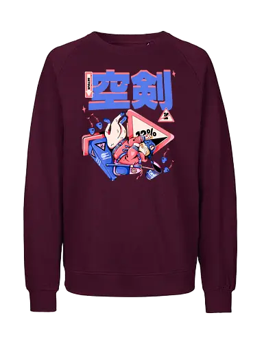Katze im freien Fall - Ramen und Bedauern, Trashcore, Cyberpunk-Katze bunt, Katzenabstammung, freier Fall, lustiger Katzencartoon, Katana-Katze, Kawaii-Dystopie, Neo Tokyo, lila - Fairtrade Sweatshirt