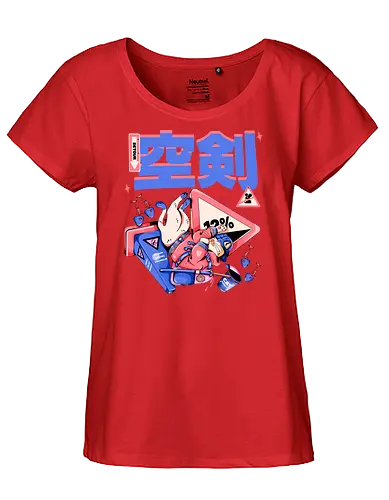 Katze im freien Fall - Ramen und Bedauern, Trashcore, Cyberpunk-Katze bunt, Katzenabstammung, freier Fall, lustiger Katzencartoon, Katana-Katze, Kawaii-Dystopie, Neo Tokyo, lila - Fairtrade Girl Shirt