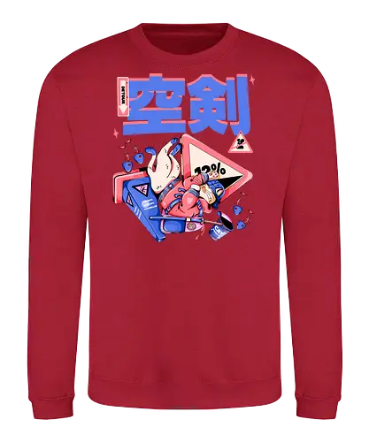 Katze im freien Fall - Ramen und Bedauern, Trashcore, Cyberpunk-Katze bunt, Katzenabstammung, freier Fall, lustiger Katzencartoon, Katana-Katze, Kawaii-Dystopie, Neo Tokyo, lila - Sweatshirt