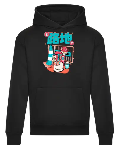 Cyberpunk-Straßenkatze beim Ramen-Essen