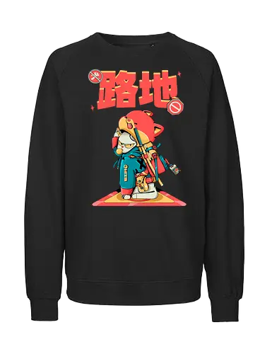 Katana-Katze in Verkleidung - Blade Cat, Cyberkawaii, Cyberpunk-Katze, Katzensamurai, Glitchcore-Kätzchen, Katana-Katze, streunende Katze, Straßenkatze, Urban Bladecore, Stadtkatze - Fairtrade Sweatshirt