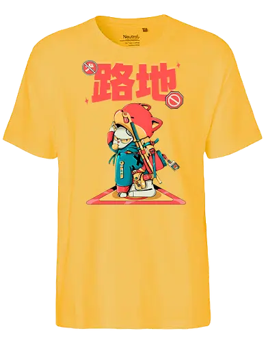 Katana-Katze in Verkleidung - Blade Cat, Cyberkawaii, Cyberpunk-Katze, Katzensamurai, Glitchcore-Kätzchen, Katana-Katze, streunende Katze, Straßenkatze, Urban Bladecore, Stadtkatze - Fairtrade T-Shirt