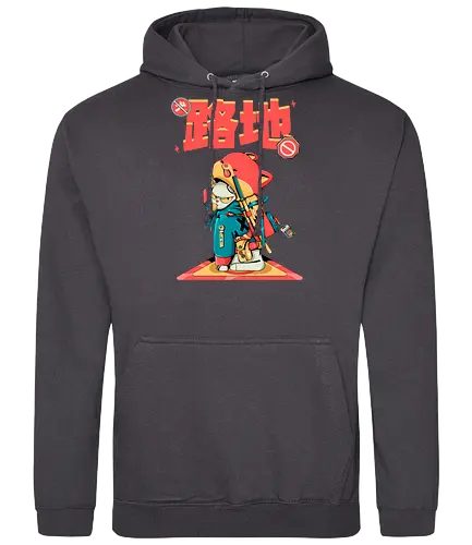 Katana-Katze in Verkleidung - Blade Cat, Cyberkawaii, Cyberpunk-Katze, Katzensamurai, Glitchcore-Kätzchen, Katana-Katze, streunende Katze, Straßenkatze, Urban Bladecore, Stadtkatze - Standard Hoodie