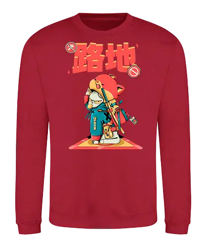 Katana-Katze in Verkleidung - Blade Cat, Cyberkawaii, Cyberpunk-Katze, Katzensamurai, Glitchcore-Kätzchen, Katana-Katze, streunende Katze, Straßenkatze, Urban Bladecore, Stadtkatze - Sweatshirt