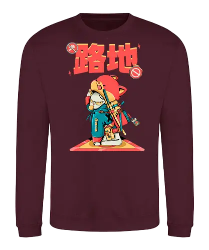 Katana-Katze in Verkleidung - Blade Cat, Cyberkawaii, Cyberpunk-Katze, Katzensamurai, Glitchcore-Kätzchen, Katana-Katze, streunende Katze, Straßenkatze, Urban Bladecore, Stadtkatze - Sweatshirt