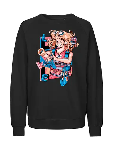 Mechanische Liebe - glitchige Liebe, Liebe in der Zukunft, Anime-Cyborg-Mädchen, süßer Glitch, Cyberpunk-Valentinstag, Cyborg-Mädchen-Liebe, mechanische Zuneigung, Romantik-Upgrade - Fairtrade Sweatshirt