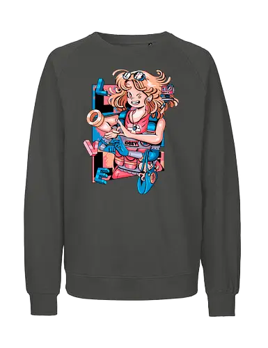 Mechanische Liebe - glitchige Liebe, Liebe in der Zukunft, Anime-Cyborg-Mädchen, süßer Glitch, Cyberpunk-Valentinstag, Cyborg-Mädchen-Liebe, mechanische Zuneigung, Romantik-Upgrade - Fairtrade Sweatshirt