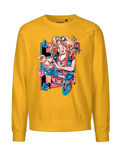 Mechanische Liebe - glitchige Liebe, Liebe in der Zukunft, Anime-Cyborg-Mädchen, süßer Glitch, Cyberpunk-Valentinstag, Cyborg-Mädchen-Liebe, mechanische Zuneigung, Romantik-Upgrade - Fairtrade Sweatshirt