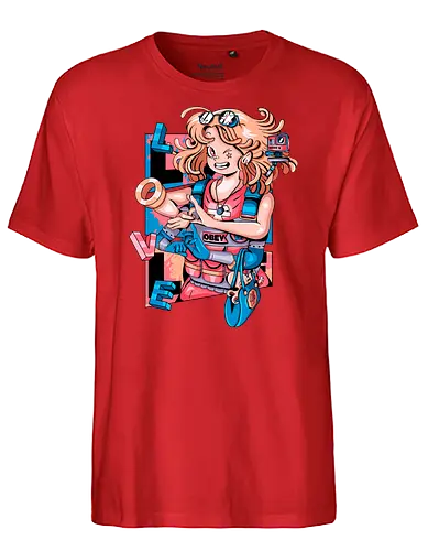 Mechanische Liebe - glitchige Liebe, Liebe in der Zukunft, Anime-Cyborg-Mädchen, süßer Glitch, Cyberpunk-Valentinstag, Cyborg-Mädchen-Liebe, mechanische Zuneigung, Romantik-Upgrade - Fairtrade T-Shirt
