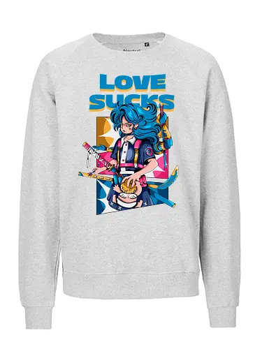 Love Sucks – Cyberpunk Anti-Valentine - Anti-Valentinstag, verknallt, süß und tödlich, Cybergirl, Cyberpunk-Valentinstag, Kawaii-Liebe, Robotermädchen, Valentinstags-Terror - Fairtrade Sweatshirt