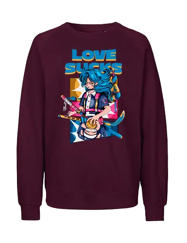 Love Sucks – Cyberpunk Anti-Valentine - Anti-Valentinstag, verknallt, süß und tödlich, Cybergirl, Cyberpunk-Valentinstag, Kawaii-Liebe, Robotermädchen, Valentinstags-Terror - Fairtrade Sweatshirt