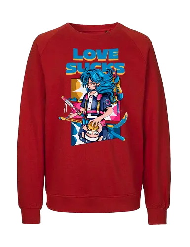 Love Sucks – Cyberpunk Anti-Valentine - Anti-Valentinstag, verknallt, süß und tödlich, Cybergirl, Cyberpunk-Valentinstag, Kawaii-Liebe, Robotermädchen, Valentinstags-Terror - Fairtrade Sweatshirt