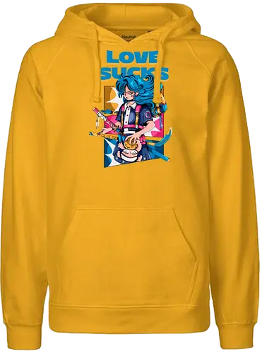 Love Sucks – Cyberpunk Anti-Valentine - Anti-Valentinstag, verknallt, süß und tödlich, Cybergirl, Cyberpunk-Valentinstag, Kawaii-Liebe, Robotermädchen, Valentinstags-Terror - Fairtrade Hoodie