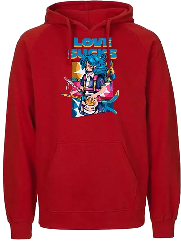 Love Sucks – Cyberpunk Anti-Valentine - Anti-Valentinstag, verknallt, süß und tödlich, Cybergirl, Cyberpunk-Valentinstag, Kawaii-Liebe, Robotermädchen, Valentinstags-Terror - Fairtrade Hoodie