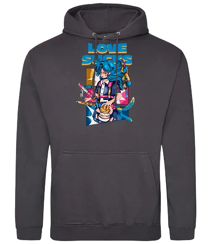 Love Sucks – Cyberpunk Anti-Valentine - Anti-Valentinstag, verknallt, süß und tödlich, Cybergirl, Cyberpunk-Valentinstag, Kawaii-Liebe, Robotermädchen, Valentinstags-Terror - Standard Hoodie