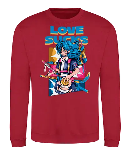Love Sucks – Cyberpunk Anti-Valentine - Anti-Valentinstag, verknallt, süß und tödlich, Cybergirl, Cyberpunk-Valentinstag, Kawaii-Liebe, Robotermädchen, Valentinstags-Terror - Sweatshirt