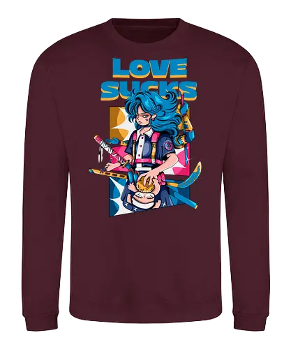Love Sucks – Cyberpunk Anti-Valentine - Anti-Valentinstag, verknallt, süß und tödlich, Cybergirl, Cyberpunk-Valentinstag, Kawaii-Liebe, Robotermädchen, Valentinstags-Terror - Sweatshirt