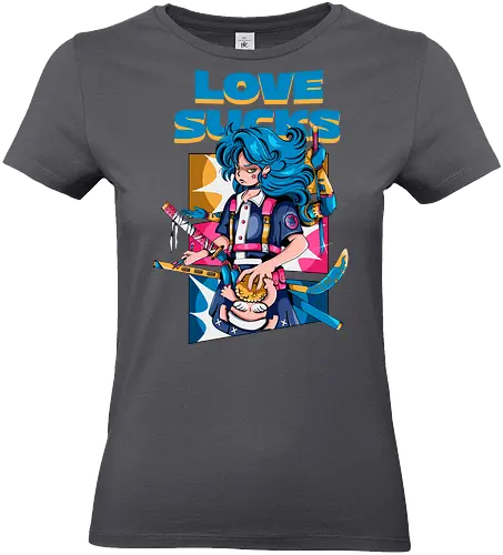 Love Sucks – Cyberpunk Anti-Valentine - Anti-Valentinstag, verknallt, süß und tödlich, Cybergirl, Cyberpunk-Valentinstag, Kawaii-Liebe, Robotermädchen, Valentinstags-Terror - Standard T-Shirt (Frauen)