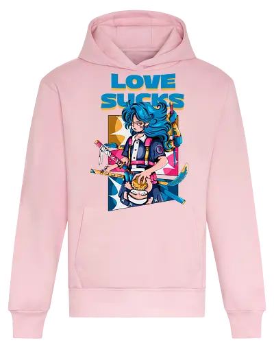 Love Sucks – Cyberpunk Anti-Valentine - Anti-Valentinstag, verknallt, süß und tödlich, Cybergirl, Cyberpunk-Valentinstag, Kawaii-Liebe, Robotermädchen, Valentinstags-Terror - Heavyweight Hoodie